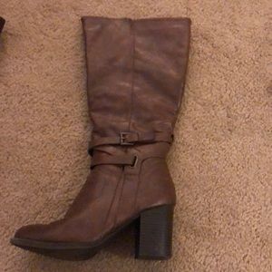 Faux Leather Brown Nicole Heeled Boots